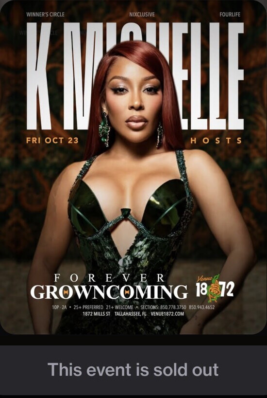 Sold-out Forever Growncoming event flyer featuring K. Michelle at FAMU