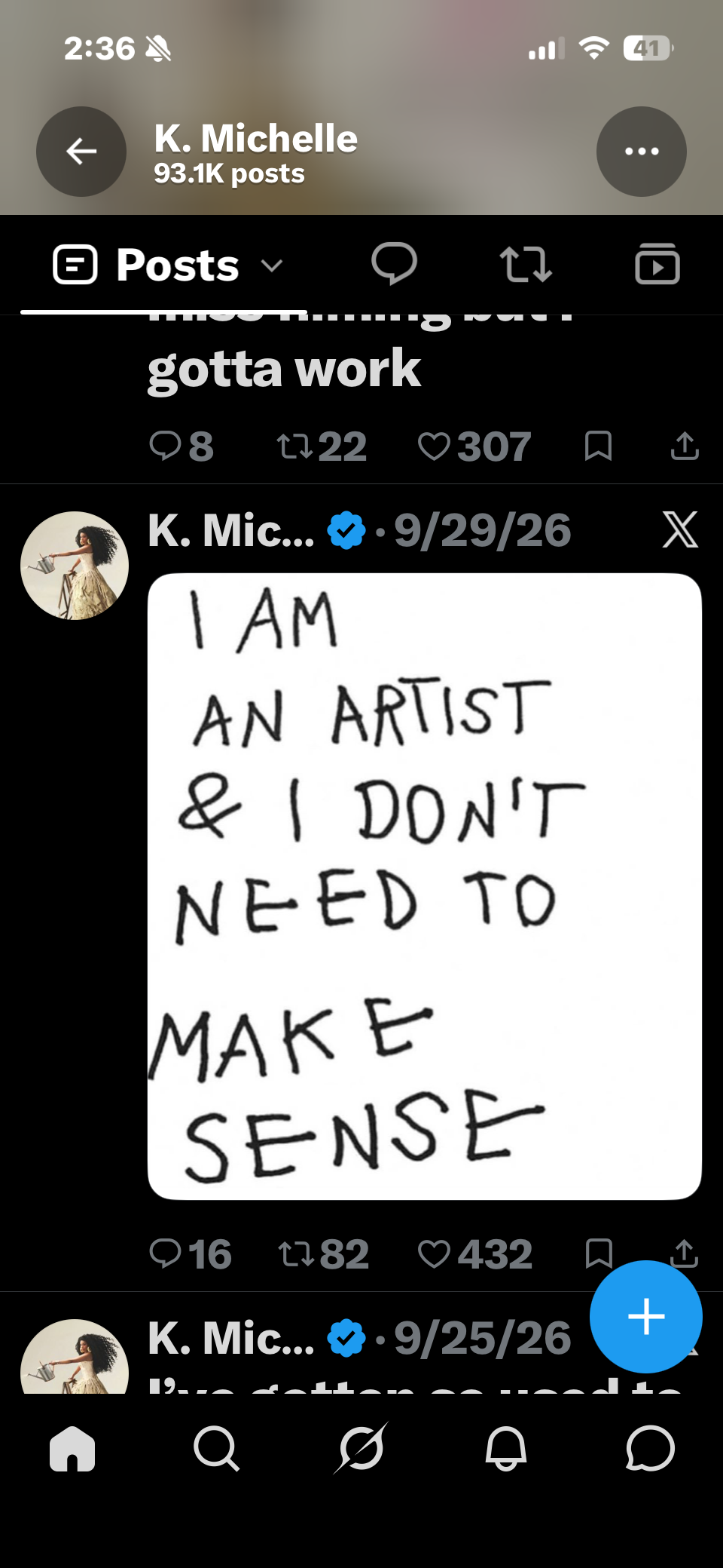 K. Michelle’s public post reading I am an artist and I do not need to make sense