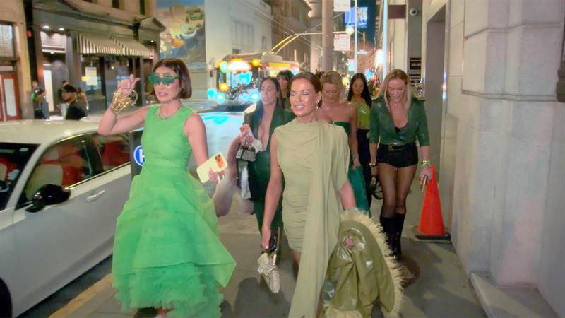 The RHOSLC cast walks through San Francisco in green outfits during Season 7 Episode 3.